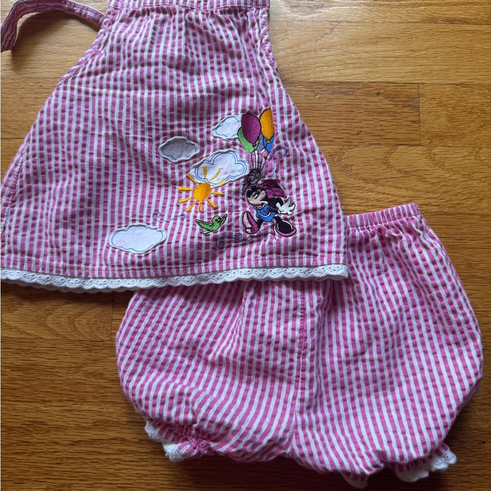 Disney Minnie Mouse Pink Striped Kids Apron and Bloomers Set